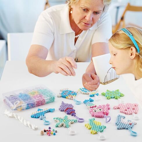 ORIGACH 10set Ocean Theme Bead Pets Keychain, 700Pcs Pony Beads Multicolor Bead Pets Kit with Keychains, Needles, Elastic String and Storage Box for Kids Beginners with Instruction in Saudi Arabia
