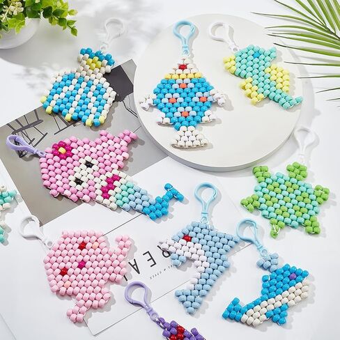 ORIGACH 10set Ocean Theme Bead Pets Keychain, 700Pcs Pony Beads Multicolor Bead Pets Kit with Keychains, Needles, Elastic String and Storage Box for Kids Beginners with Instruction in Saudi Arabia