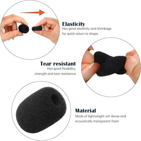 15 قطعة صغيرة الحجم من الإسفنج للزجاج الأمامي لسماعات الرأس أغطية ميكروفون من الإسفنج الصغير للميكروفونات لسماعات طية صدر السترة وميكروفونات Lavalier لتقليل الضوضاء (أسود) in Kuwait
