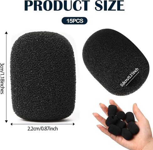 15 قطعة صغيرة الحجم من الإسفنج للزجاج الأمامي لسماعات الرأس أغطية ميكروفون من الإسفنج الصغير للميكروفونات لسماعات طية صدر السترة وميكروفونات Lavalier لتقليل الضوضاء (أسود) in Kuwait