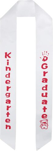 GraduationMall وشاح التخرج لرياض الأطفال من الساتان الأبيض مع دب مطبوع للأطفال بخطوط خمسة ألوان in Kuwait