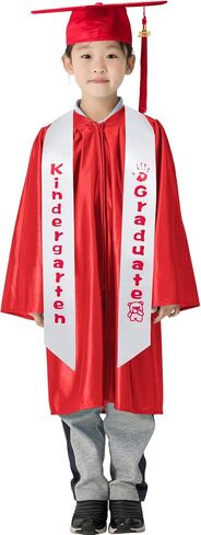 GraduationMall وشاح التخرج لرياض الأطفال من الساتان الأبيض مع دب مطبوع للأطفال بخطوط خمسة ألوان in Kuwait