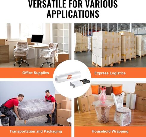 VEVOR Stretch Film, 15 inches x 1000 feet, 1 Pack, 60 Gauge Industrial Strength Clear Durable Stretch Wrap Roll, Heavy Duty Shrink Film Stretch Wrap with Handles for Pallet Wrapping Shipping Moving in Saudi Arabia