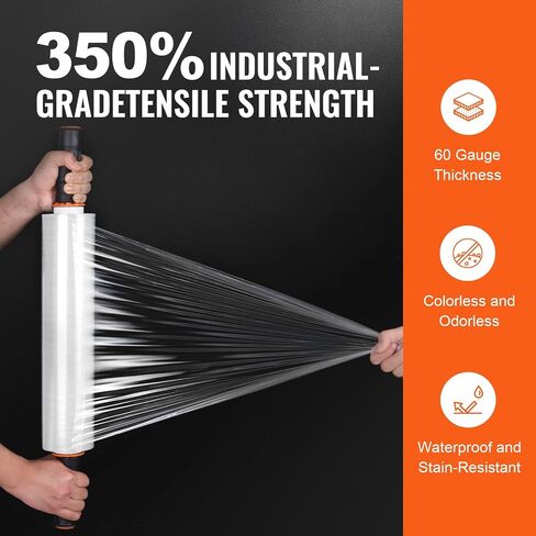 VEVOR Stretch Film, 15 inches x 1000 feet, 1 Pack, 60 Gauge Industrial Strength Clear Durable Stretch Wrap Roll, Heavy Duty Shrink Film Stretch Wrap with Handles for Pallet Wrapping Shipping Moving in Saudi Arabia