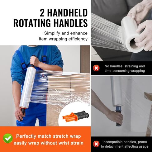 VEVOR Stretch Film, 15 inches x 1000 feet, 1 Pack, 60 Gauge Industrial Strength Clear Durable Stretch Wrap Roll, Heavy Duty Shrink Film Stretch Wrap with Handles for Pallet Wrapping Shipping Moving in Saudi Arabia