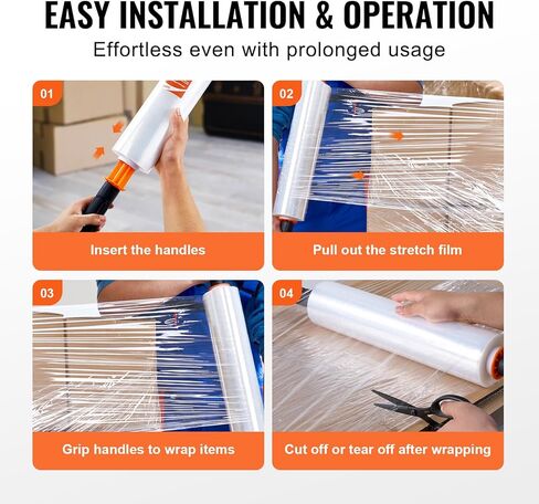 VEVOR Stretch Film, 15 inches x 1000 feet, 1 Pack, 60 Gauge Industrial Strength Clear Durable Stretch Wrap Roll, Heavy Duty Shrink Film Stretch Wrap with Handles for Pallet Wrapping Shipping Moving in Saudi Arabia