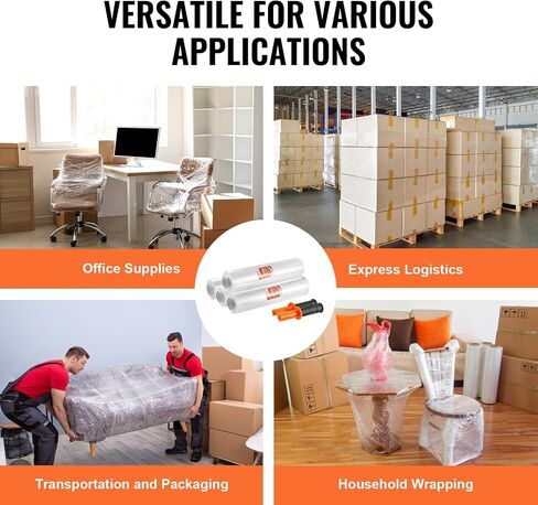 VEVOR Stretch Film, 15 inches x 1000 feet, 1 Pack, 60 Gauge Industrial Strength Clear Durable Stretch Wrap Roll, Heavy Duty Shrink Film Stretch Wrap with Handles for Pallet Wrapping Shipping Moving in Saudi Arabia
