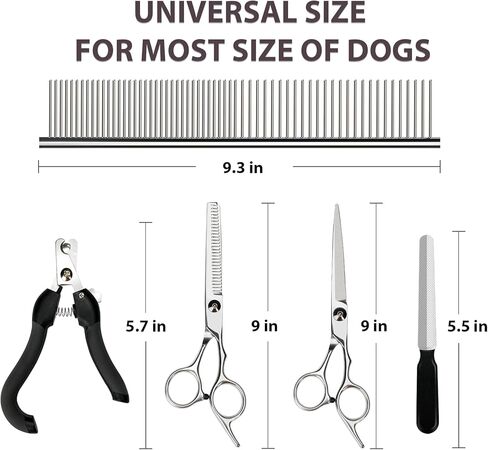 Hansprou 5 in 1 Stainless Steel Dog Scissors Grooming kit, Pet Grooming Scissor with Grooming Comb, Nail Clippers, and Nail File for Dogs, Cats, and Other Animals in Kuwait