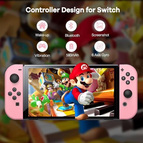 KDAWRO Compatible with Nintendo Switch Controller, Wireless Switch L/R Controller with Double Vibration Support Wake-up and Screenshot-Pink in Kuwait