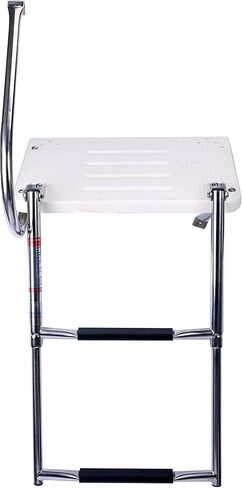 Amarine Made 2 Step in-Board Outboard Transom Platform Telescoping Boat Ladder Stainless Steel with Fiberglass Swim Platform for Swimming Pool Pontoon Dock Collapsible Step Ladder with 1 Handrail in Saudi Arabia