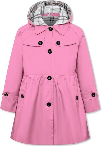 Betusline Girl's Trench Coat, Single Breasted Windbreaker Hoodie Jacket Dress Coat Outerwear for Girl,1# Pink,6-7 Years = Tag 130 in Saudi Arabia