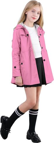 Betusline Girl's Trench Coat, Single Breasted Windbreaker Hoodie Jacket Dress Coat Outerwear for Girl,1# Pink,6-7 Years = Tag 130 in Saudi Arabia
