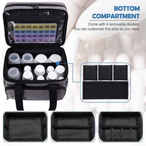LIZSEN Large Medicine Storage Bag, Double Layer Pill Bottle Organizer Storage Bag with Lockable Zipper, Medication Travel Bag Carrying Case for Men Women in Saudi Arabia