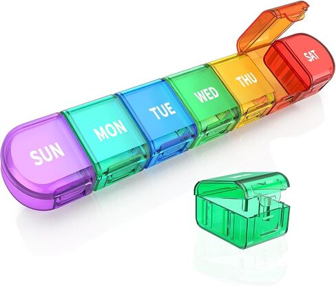 Pill Organizer, Pill Box, Large Daily Pill Organizer, 7 Day Travel Pill Case, Weekly Detachable Pill Container Holder One Time A Day, Medicine Organizer for Big Vitamin Supplements Fish Oil, Rainbow in Saudi Arabia