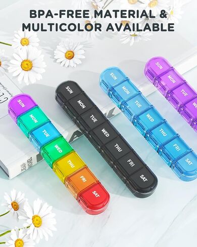 Pill Organizer, Pill Box, Large Daily Pill Organizer, 7 Day Travel Pill Case, Weekly Detachable Pill Container Holder One Time A Day, Medicine Organizer for Big Vitamin Supplements Fish Oil, Rainbow in Saudi Arabia