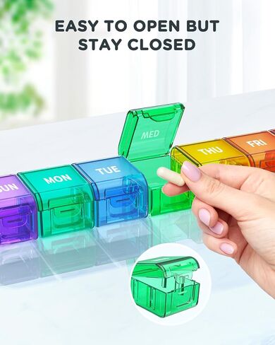 Pill Organizer, Pill Box, Large Daily Pill Organizer, 7 Day Travel Pill Case, Weekly Detachable Pill Container Holder One Time A Day, Medicine Organizer for Big Vitamin Supplements Fish Oil, Rainbow in Saudi Arabia