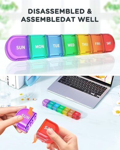 Pill Organizer, Pill Box, Large Daily Pill Organizer, 7 Day Travel Pill Case, Weekly Detachable Pill Container Holder One Time A Day, Medicine Organizer for Big Vitamin Supplements Fish Oil, Rainbow in Saudi Arabia