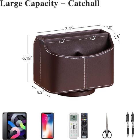 YAPISHI Leather Remote Control Holder, 360 Degree Spinning Desk TV Remote Caddy/Box, Coffee Table Organizer for Controller, Media, Calculator, Mobile Phone and Pencil Storage in Saudi Arabia