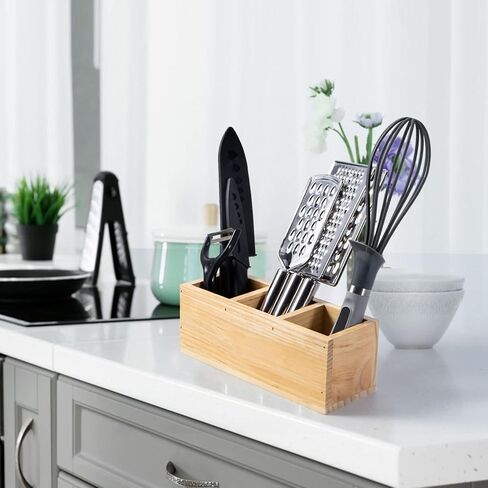 منظمات وإكسسوارات المكتب الخشبية من Useekoo، حامل أقلام رصاص خشبي 3 حجرات، حامل ريفي للتحكم عن بعد، لوازم مكتبية خشبية للمنزل والمدرسة وصالون الحلاقة - عتيقة in Kuwait