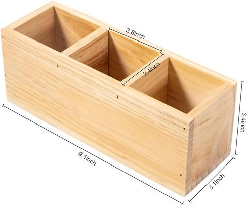 منظمات وإكسسوارات المكتب الخشبية من Useekoo، حامل أقلام رصاص خشبي 3 حجرات، حامل ريفي للتحكم عن بعد، لوازم مكتبية خشبية للمنزل والمدرسة وصالون الحلاقة - عتيقة in Kuwait