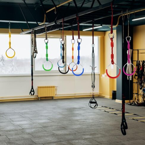 حلقة الجمباز لتسلق النينجا البرتقالية للأطفال، ملحقات حبل الارتخاء، حلقات عوائق على شكل قرد معلقة للعب في الفناء الخلفي في الهواء الطلق in Kuwait