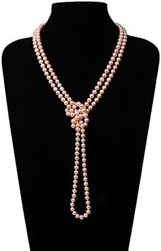 JYX قلادة طويلة من اللؤلؤ الطبيعي 8-9 مللي متر قلادة من لؤلؤ المياه العذبة الوردية 48" in Kuwait