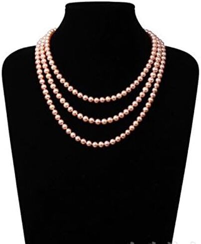 JYX قلادة طويلة من اللؤلؤ الطبيعي 8-9 مللي متر قلادة من لؤلؤ المياه العذبة الوردية 48" in Kuwait