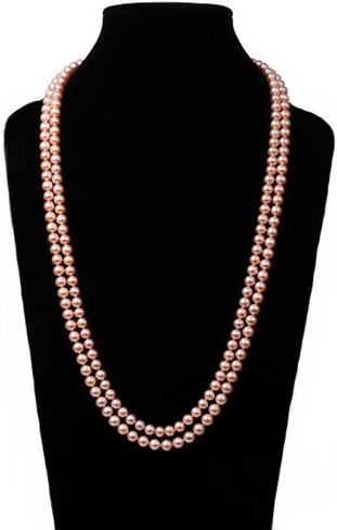 JYX قلادة طويلة من اللؤلؤ الطبيعي 8-9 مللي متر قلادة من لؤلؤ المياه العذبة الوردية 48" in Kuwait