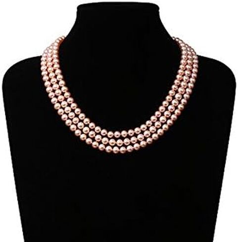 JYX قلادة طويلة من اللؤلؤ الطبيعي 8-9 مللي متر قلادة من لؤلؤ المياه العذبة الوردية 48" in Kuwait