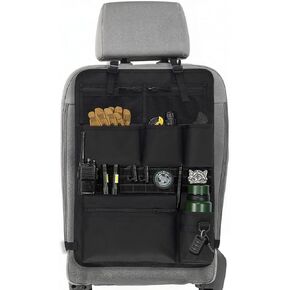 منظم مقعد السيارة التكتيكي مع جيوب متعددة، نظام لوحة MOLLE ومقصورات شبكية، تخزين عالمي للمقعد الخلفي للسيارة من النايلون المتين مع حامل أكواب، مقاوم للماء (أسود) in Kuwait