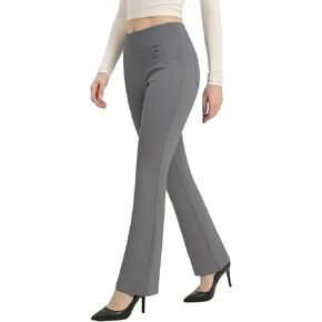 المرأة عالية الخصر سروال فستان بسط سحب على العمل بنطلون الأعمال مكتب غير رسمي الركود 4 جيوب Bootcut مضيئة الساق in Kuwait