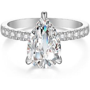 Moissanite Engagement Ring for Women, 3.3CT D Color VVS1, 925 Sterling Silver with 18K White Gold Plated, Anniversary Promise Ring for Her, Wedding Ring with Gift Box, Certificate in Kuwait