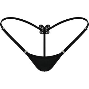 المرأة مايكرو ثونغ الفراشة سلسلة الظهر قابل للتعديل الجانبين X113 الأسود in Kuwait