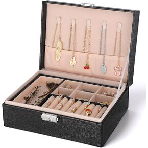 Jewelry Box Organizer for Men Women, PU Leather Jewelry Display Watch Storage Case Black Classic Large Jewellery Holder for Watches Necklace Bracelets Earrings in Kuwait