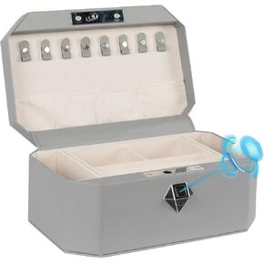 Jewelry Safe，Biometric Fingerprint safe, Leather Wrapped Jewelry Box with Lock, Quick-Access & Keyless Entry(Two-Tier White) in Saudi Arabia