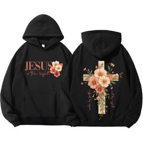 Faith Cross Christian Hoodies For Women With Floral Cross, Womens Graphic Sweatshirt Long Sleeve Shirt in Saudi Arabia