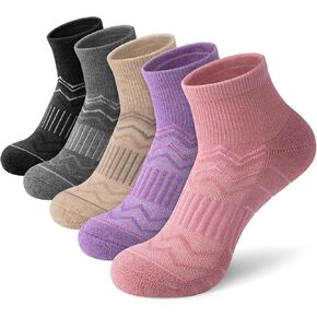 iCamter 5 أزواج من جوارب صوف ميرينو للمشي لمسافات طويلة للنساء والرجال وسادة سميكة جوارب الجري الرياضية للكاحل الربعي in Kuwait