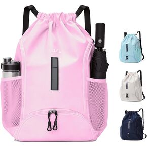 حقيبة ظهر للصالة الرياضية برباط، حقيبة رياضية مع أشرطة كتف قابلة للتعديل، كيس لللياقة البدنية والسباحة والسفر (وردي) in Kuwait