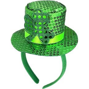 St. Patrick's Day Green Mini Top Hat Headband Irish Sequin Shamrock Leprechaun Hat Headband Saint Patty's Day Accessories for Men Women in Kuwait