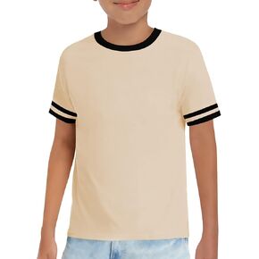 Haloumoning Boys Short Sleeve T Shirts Kids Summer Crewneck Color Block Tops Fashion Tees 5-14 Years in Saudi Arabia