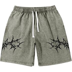 Fkatuzi شورتات جرافيك للرجال Y2k شورتات للتمرينات الرياضية والجري والصالة الرياضية بخصر مطاطي شورتات غسيل حمضية عتيقة من القطن in Kuwait