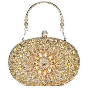 محفظة يد نسائية من حجر الراين للسهرات، حقيبة يد لامعة من الكريستال الماسي مع قلادة إكسسوارات حفلات الزفاف الذهبية in Kuwait