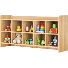Wall Cubbies, 10 Cubby Storage Organizer with Coat Hooks, Cubbies for Classrooms,Wooden Cubby Shelf for Toys, Bags and Books, Used in School, Gym, Daycare Storge (Oak) in Kuwait