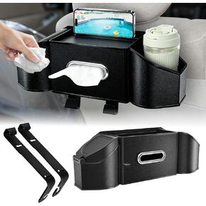 7-In-1 Multifunctional Car Seat Back Organizer with Cup Holders, Tissue Box, Garbage Can & Hooks, Headrest Storage & Cup Holder for Backseat (Black) in Saudi Arabia
