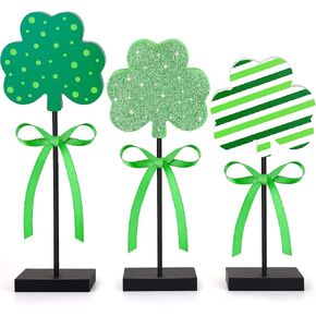 3 قطع من ديكورات عيد القديس باتريك، صينية متدرجة لعيد القديس باتريك، ديكور طاولة خشبية شامروك أيرلندي، ديكور قائم بذاته لعيد القديس باتريك، قطع مركزية باللون الأخضر البرسيم المحظوظ لحفلات المنزل in Kuwait