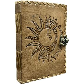 Handmade Leather Journal | Sun and Moon Journal | Stars Journal | 5 x 7 Inch Leather Journal for Women | Leather Journal for Men | Leather Sketchbook | Leather Blank book in Kuwait