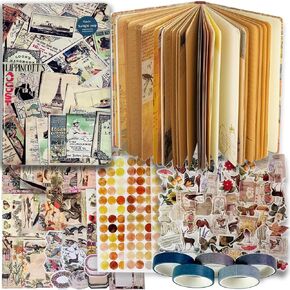 SaFeHoM 212 Pcs DIY Vintage Journal Set for Women Gifts Scrapbook Diary Supplies including Aesthetic Journals, Scrapbook Paper, Washi Stickers, Tape, Dot Stickers in Kuwait