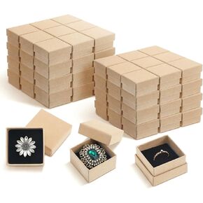 60 عبوة من صناديق الحلقات من الورق المقوى، 2 × 2 × 1.26 بوصة علب هدايا مجوهرات مربعة مع رغوة، عبوة صغيرة كبيرة من الأقراط لحفلات الزفاف وأعياد الميلاد وعرض البيع بالتجزئة، بني in Kuwait