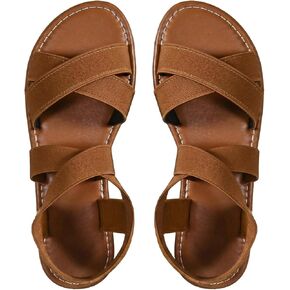 صندل نسائي من GORGLITTER أنيق ومطاط للكاحل صنادل طراز جلاديتور صيفي لطيف مفتوح عند الأصابع سهل الارتداء على صنادل مسطحة in Kuwait