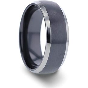 Hypnose Men's Titanium Wedding Band Domed Black Ring with Polished Beveled Edges - 8mm in Kuwait